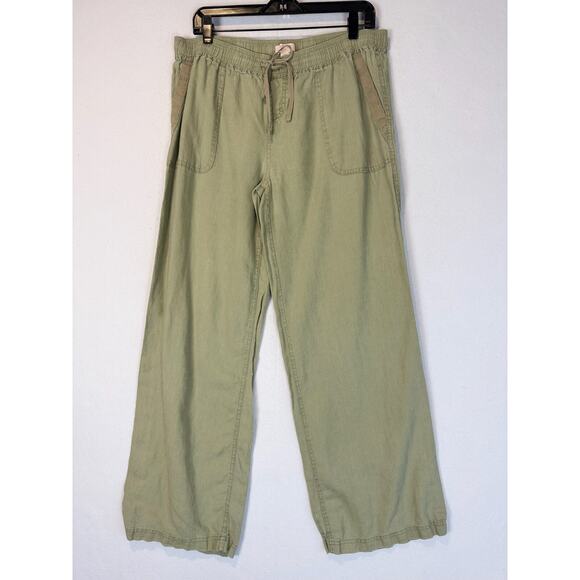 St. Tropez West Linen Pants Womens Medium Green Wide Leg Drawstring - Picture 1 of 5